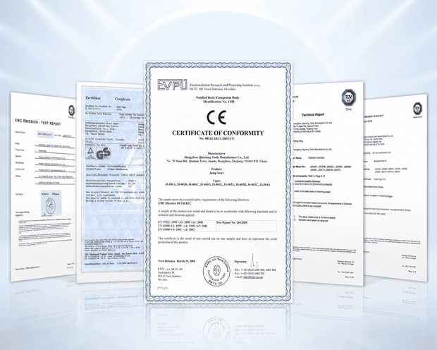 SAFEMATE Jump Starters UL, GS, ETL certificate