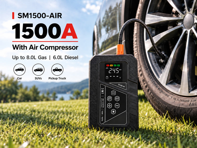 SAFEMATE SM1500-AIR 1500A Jump Starter with Air Compressor for SUVs & Trucks, Up to 8.0L Gas & 6.0L Diesel