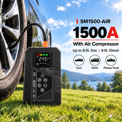 SAFEMATE SM1500-AIR With Air Compressor, 1500A Jump Starter for Cars, SUVs & Pickup Trucks, Up to 8.0L Gas & 6.0L Diesel