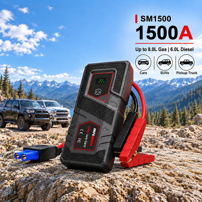 safemate SM1500 1500A Jump Starters for cars, SUVs, Pickup Truck, Up to 8.0L Gas and 6.0L Diesel