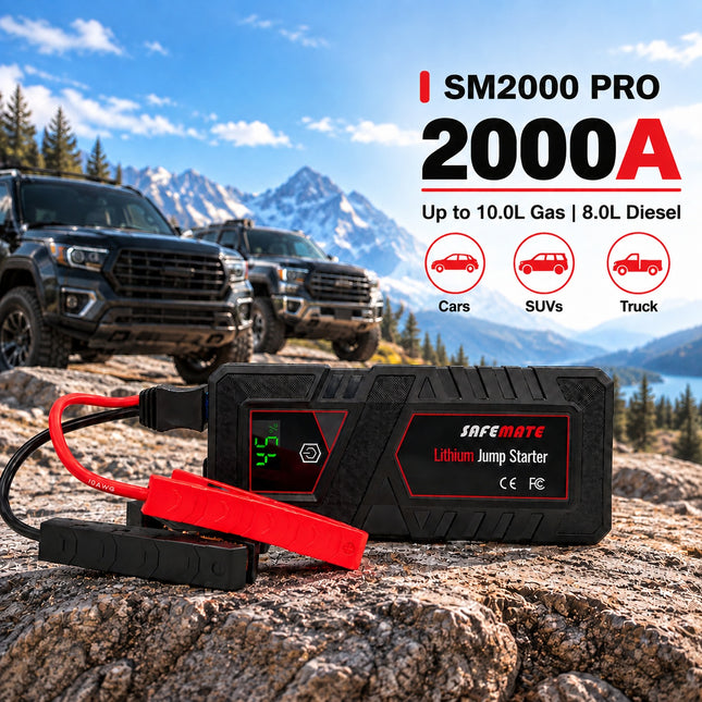 safemate SM2000 PRO 2000A Jump Starters for cars, SUVs, Trucks, Up to10.0L Gas and 8.0L Diesel