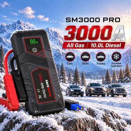 safemate SM3000 PRO 3000A Jump Starters for cars, SUVs, Trucks, Up to 12.0L Gas and 10.0L Diesel